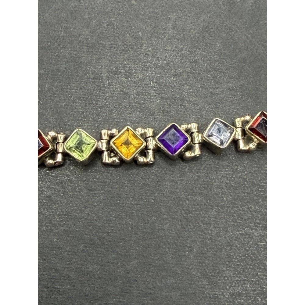 Vintage 7" Sterling Silver Multi Gemstone Bracelet Amethyst Garnet 16 Grams J28 - Picture 11 of 15